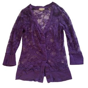 Beautiful Purple Lace Button  Down Cardigan